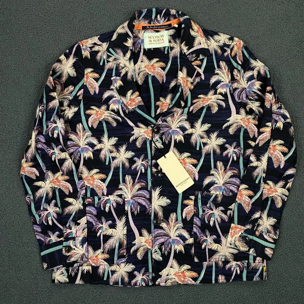 Scotch & Soda Colourful Palm Tree Lightweight Jacket size Medium Linen Half Line